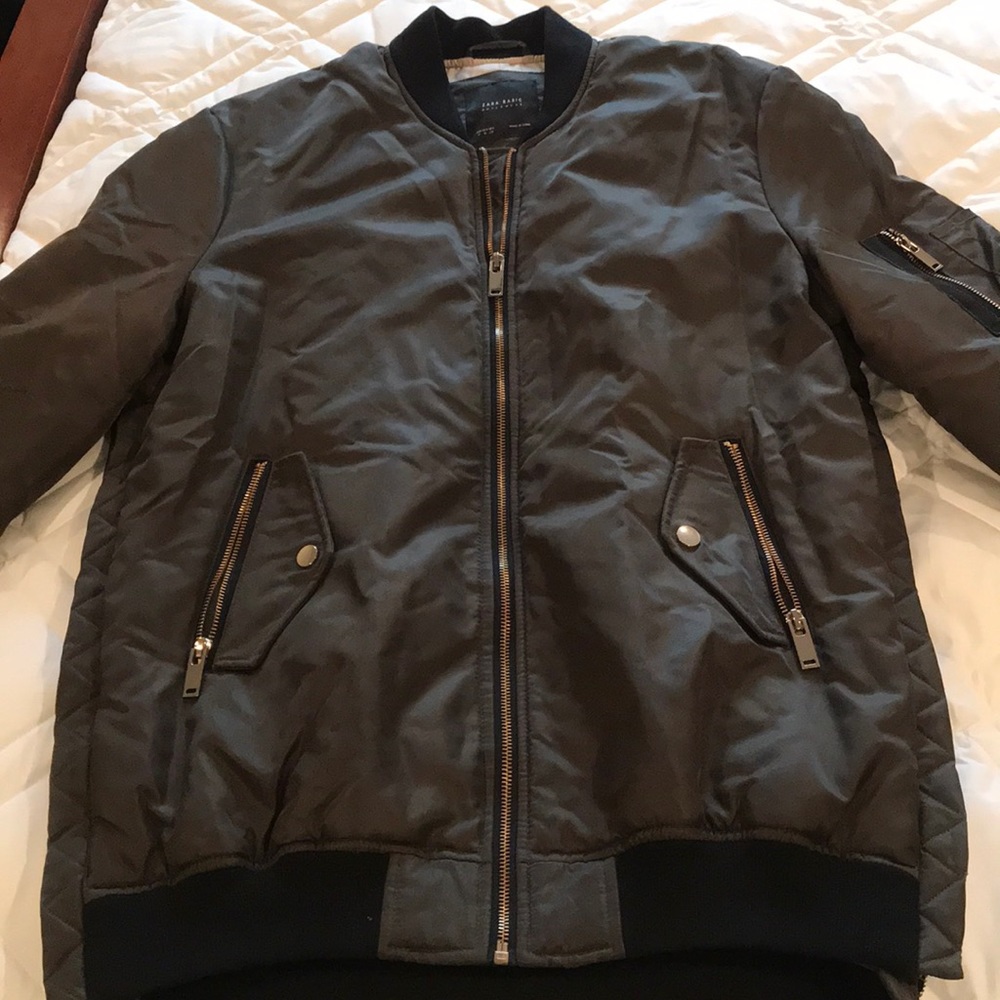 Zara army green bomber jacket
